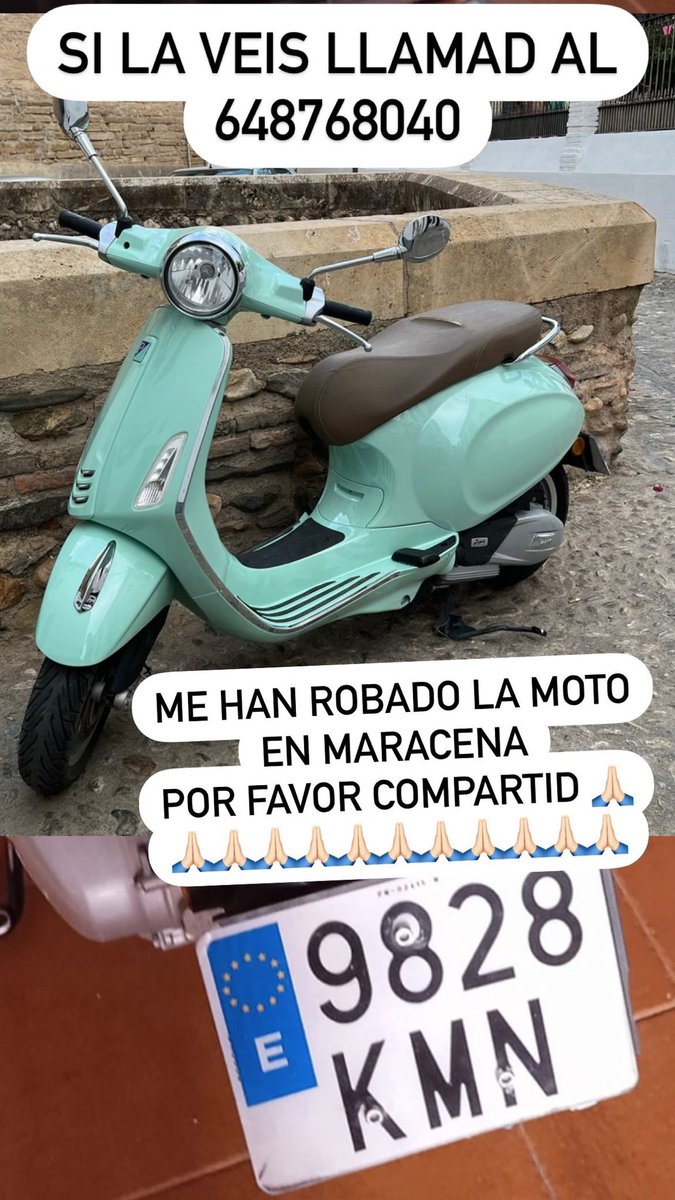 Compartimos esta motocicleta sustraída en Maracena que nos pide Ángeles a través nuestra cuenta de instagram.
#Retuit