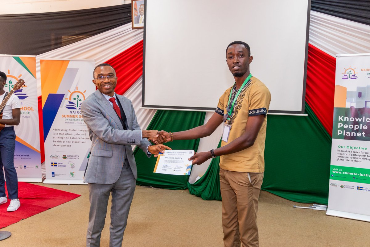 Summer_School1's tweet photo. Proud graduates of the @Summer_School1 Cohort III! The certificates are a symbol of our dedication to safeguarding the planet and advocating for climate justice. Let's make every action count!
#NSSCJ3
#climatejusticeschool
#AACJ
@KPCGKenya
@PACJA1 
@acsea_54 
@KenyattaUni 
@Sida https://t.co/f03SMjz6Ob