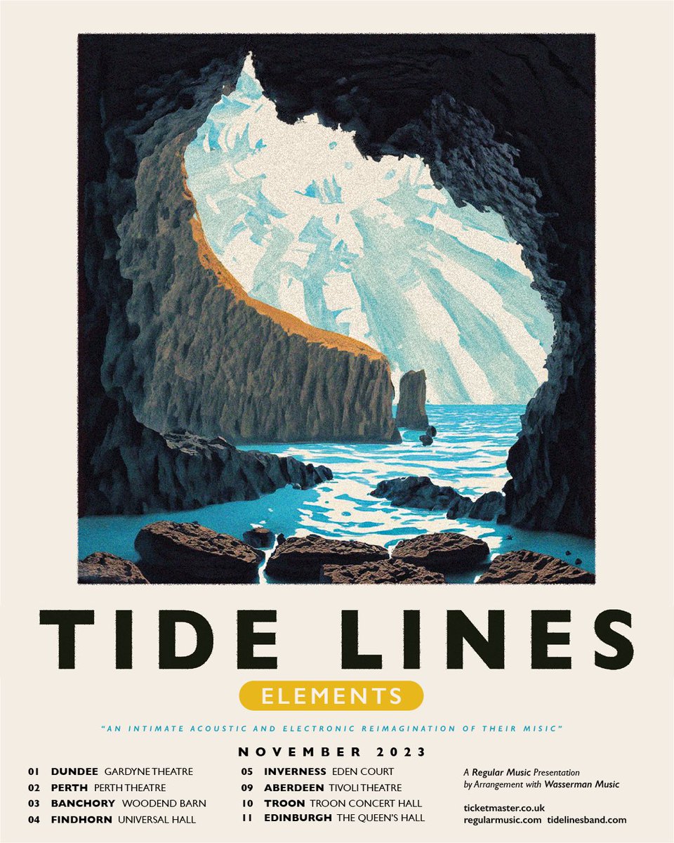 Tickets for @wearetidelines 8 date Elements tour go on sale at 10am. For Perth, Banchory, Inverness, Aberdeen and Edinburgh, tickets are with the venues. Dundee, Findhorn & Troon are in link here 🎟️ - shorturl.at/adIW3