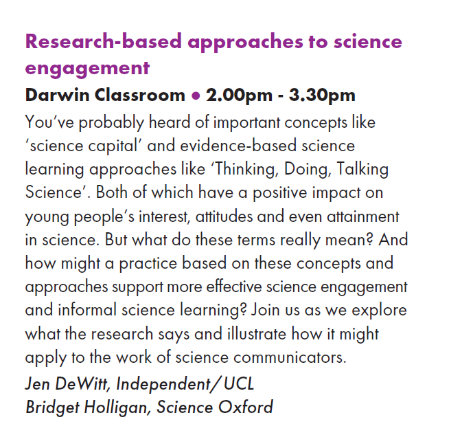 scienceoxford's tweet photo. And after lunch at @BIGchats #bigevent23, Science Oxford's Bridget will be sharing more about Thinking, Doing, Talking Science in the 'Research-based approaches to science engagement' session. https://t.co/GLmyrAIyh5