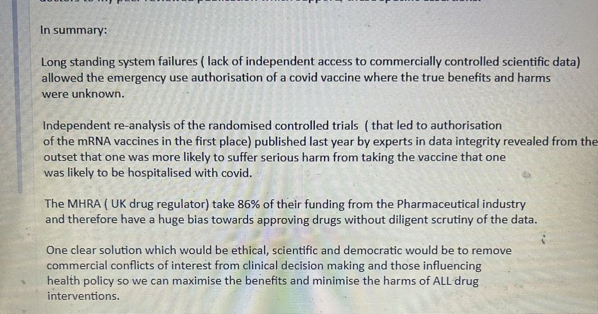 DrAseemMalhotra's tweet photo. BREAKING:

Under the advice & encouragement of a very senior government minister during the pandemic years (now fully awake) I’ve submitted evidence to the covid inquiry specifically in relation to covid mRNA vaccines. I reiterated the overwhelming evidence that they be immediately suspended, resources attributed to stop further excess cardiac deaths and lessons learned so this NEVER happens again. 

We can and we WILL move this mountain to free the world from corporate psychopathic tyranny 👊