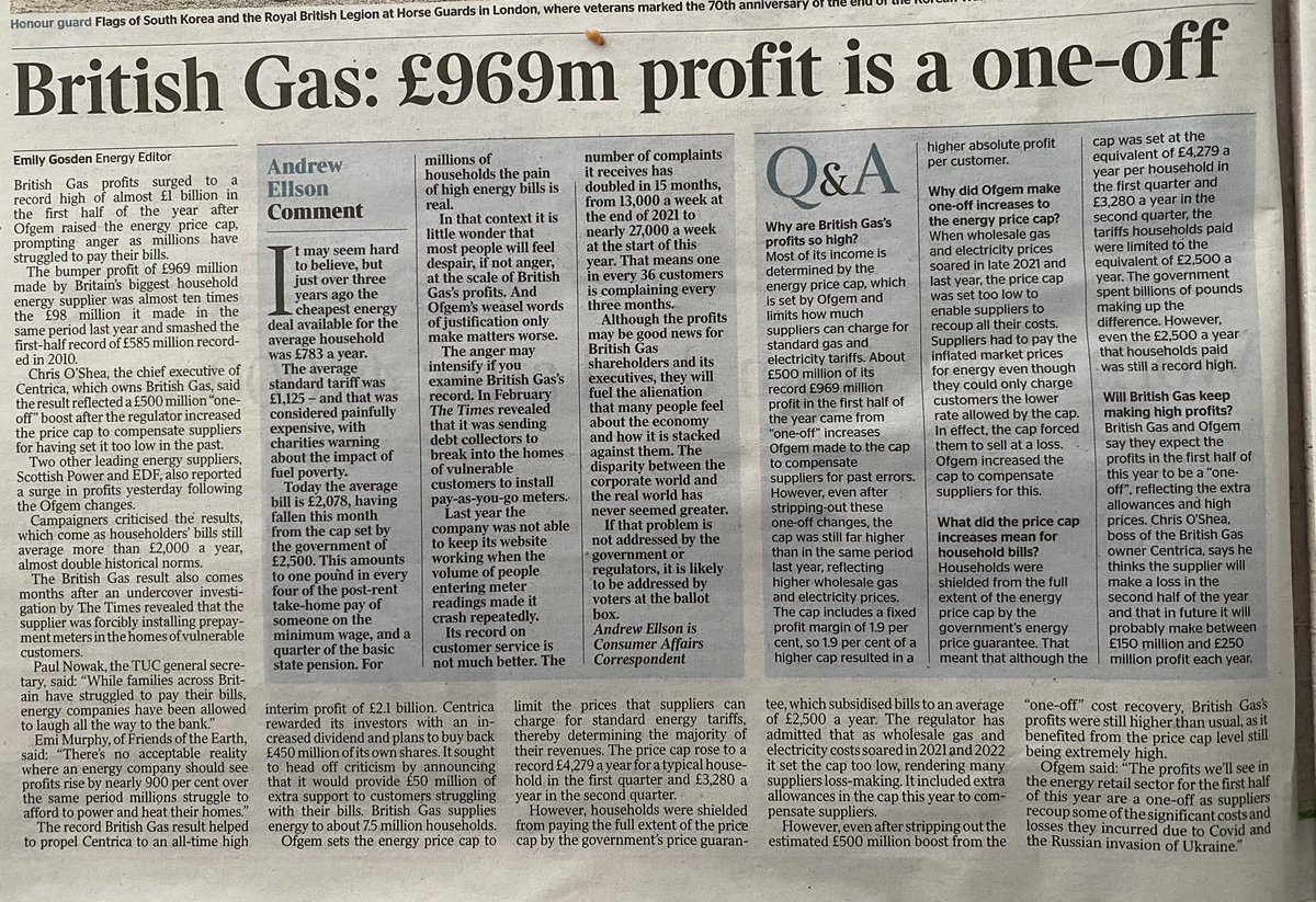 Centrica CEO Chris O’Shea needs to go for this million quid crime against the U.K. public!! British Gas profit is a scandal. It matters not that it’s a ‘one-off’ (which is also bollocks). What if armed bank robbers told the beak - it was a one-off guv!!