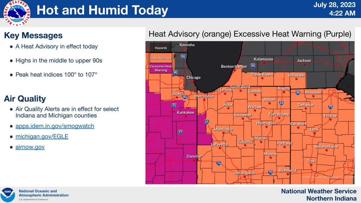 NWSIWX's tweet photo. Chance of severe storms late this evening into tonight. Damaging wind gusts are the primary threat. Flooding possible with rainfall rates in excess of 2" per hour. Heat Advisory for today.  Highs mid to upper 90s. Peak afternoon heat indices in the 100 to 107 degree range. https://t.co/vxQTebj7On