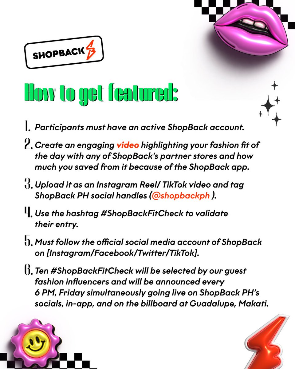 shopbackph's tweet photo. Be featured on our socials, in-app, plus a billboard in Makati when you share your #ShopBackFitCheck!
Show us that this is your world... and all of us are just living in it! ✨🦋
#ForTheWins #OOTD #FitCheck https://t.co/P0aPpNHVm9