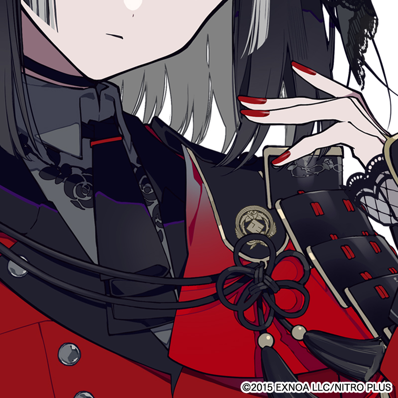 red nails solo 1girl white background red jacket black hair head out of frame  illustration images