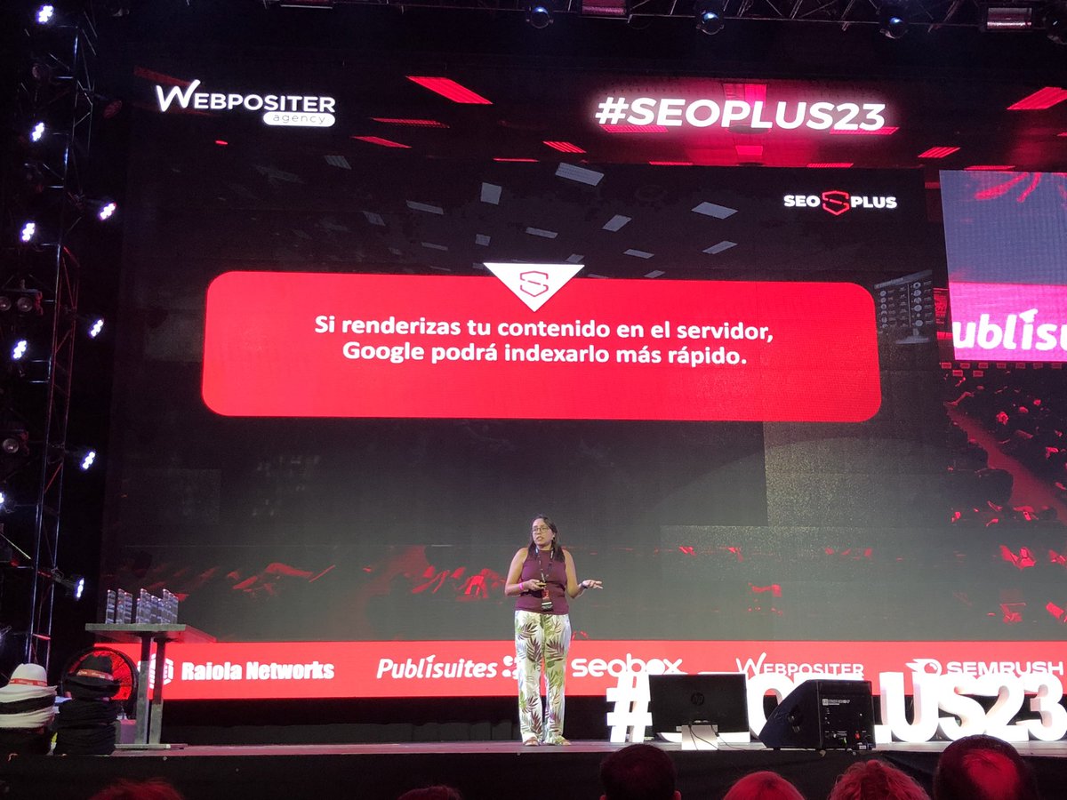 <a href="/Lu_San2/">Lucía A. Sánchez H.</a>: “Si renderizas el contenido en el servidor, Google podrá indexarlo mas rápido”.

<a href="/Seoplustv/">Seoplus</a> 
#SEOPLUS23