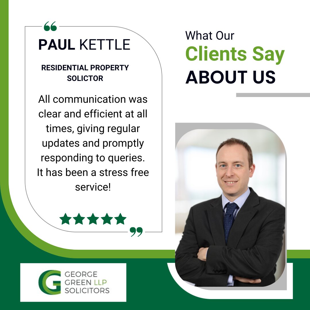 Congratulations to our Residential Conveyancing Associate, Paul Kettle, for some excellent client feedback recently - Well done Paul!

Contact us on 01384 410 410. 

georgegreen.co.uk/site/our-servi…

#westmidlands #residentialproperty #residentialconveyancing #clienttestimonial