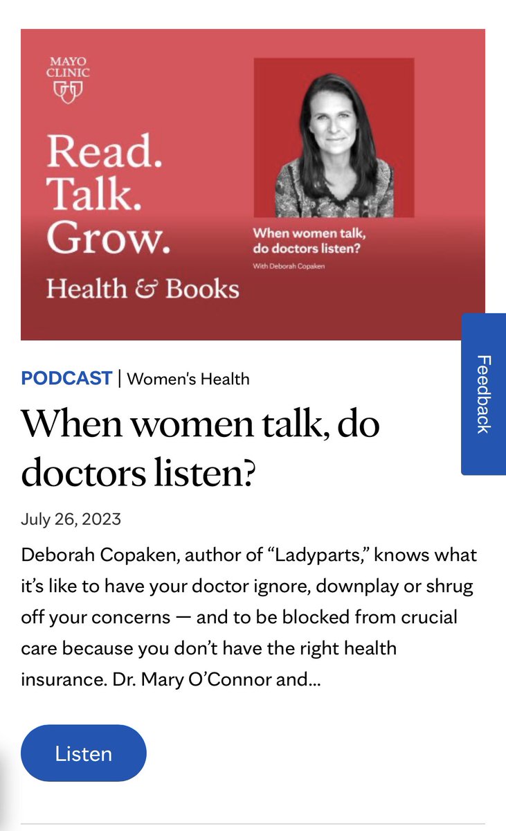 drdmaz's tweet photo. Check out this week’s #readtalkgrow podcast episode where we consider #womenshealth - the challenges, history &amp; hope for the future 
@Mayoclinicpress 
@kanwallhaq @MaryOConnorMD 
@dcopaken 
#ladyparts #takingcareofyou
@WHMayoClinic https://t.co/l9PqaSvwPM