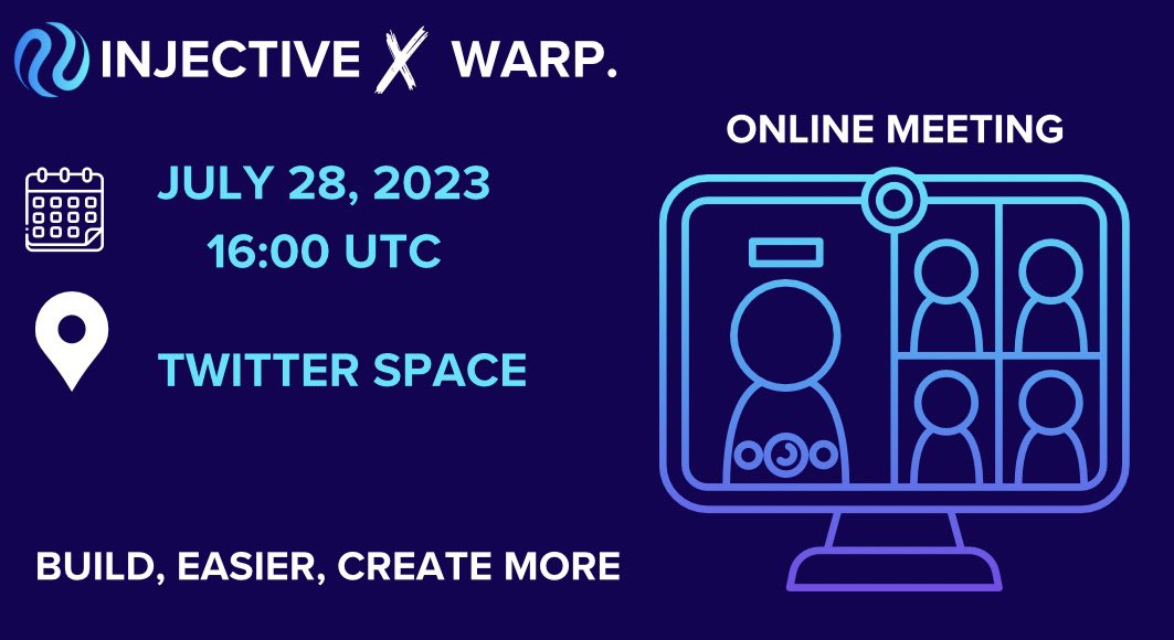 V8888Vlad's tweet photo. Join us today for an information
@Injective_ chat with the @warp_protocol team
๐Save the date: July 28, 16:00
Learn more about how Warp will empower developers to create user-friendly applications and how to create limit orders on @astroport_fi
#Injective #WarpProtocol #DeFi https://t.co/OdR39DEtpf