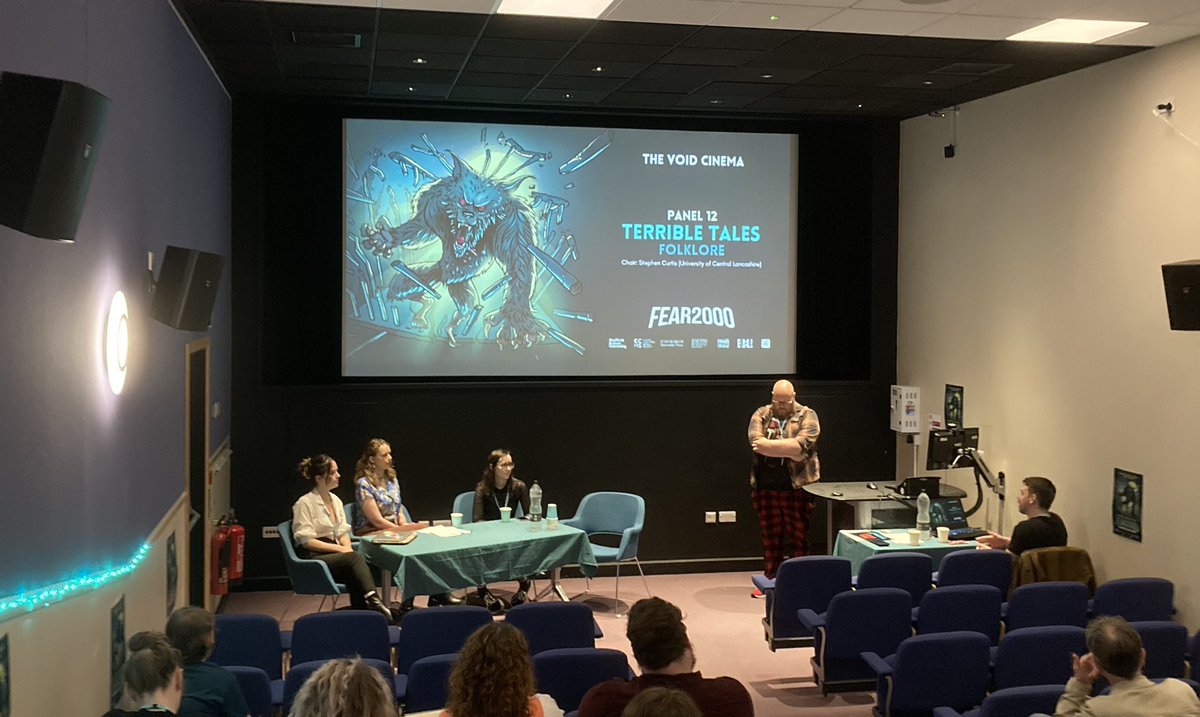 Cracking panel on folklore and adaptation featuring @EliDollliver <a href="/MazGoing/">Mary Going</a> and <a href="/JenniferjtCooke/">Jen Cooke / @jenniferjtcooke.bsky.social</a> to kickstart day 2 of #Fear2000 @SHUfear2000