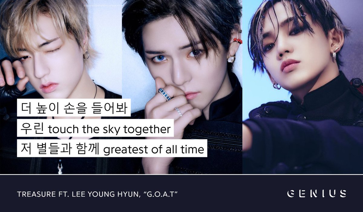 TREASURE (<a href="/ygtreasuremaker/">TREASURE MAKER</a>)'s Hyunsuk, Yoshi, and Haruto appear on the B-side "G.O.A.T" as the rap unit featuring Big Mama's Lee Young Hyun on #REBOOT! 

Check out the lyrics to the song on Genius now!

🔗genius.com/Treasure-goat-…