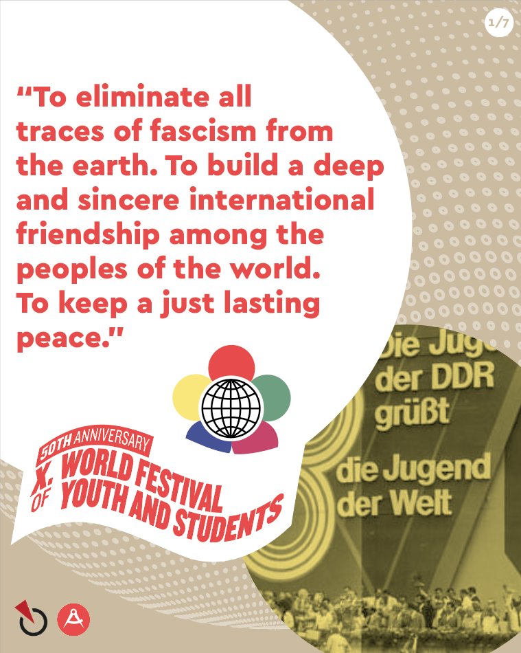 Day 1: #OTD in 1973 the Worlds’ Youth came together in Berlin (#DDR) to celebrate unity, solidarity, &amp; fraternity and to make a commitment to social liberation, internationalism &amp; peace. In the next 9 days we introduce you to delegations that attended the festival. 🧵 #WorldYouth