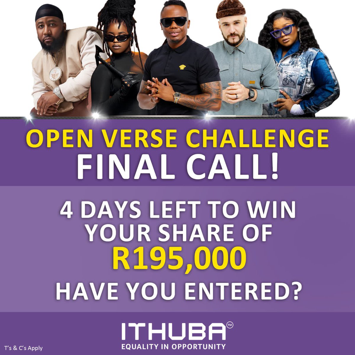 FitMasi's tweet photo. Vukani 🥳🥳🥳🥳 

it’s the final call #ITHUBAOpenVerseChallenge! If you haven’t entered Drop your verse and use all hashtags. Win your share of R195 000! Entries closes 1 August 2023 !! 

Enter Now!! 

#HappyBirthdayITHUBA #8yearsofexcellence #Ad https://t.co/zcWitpfyeW