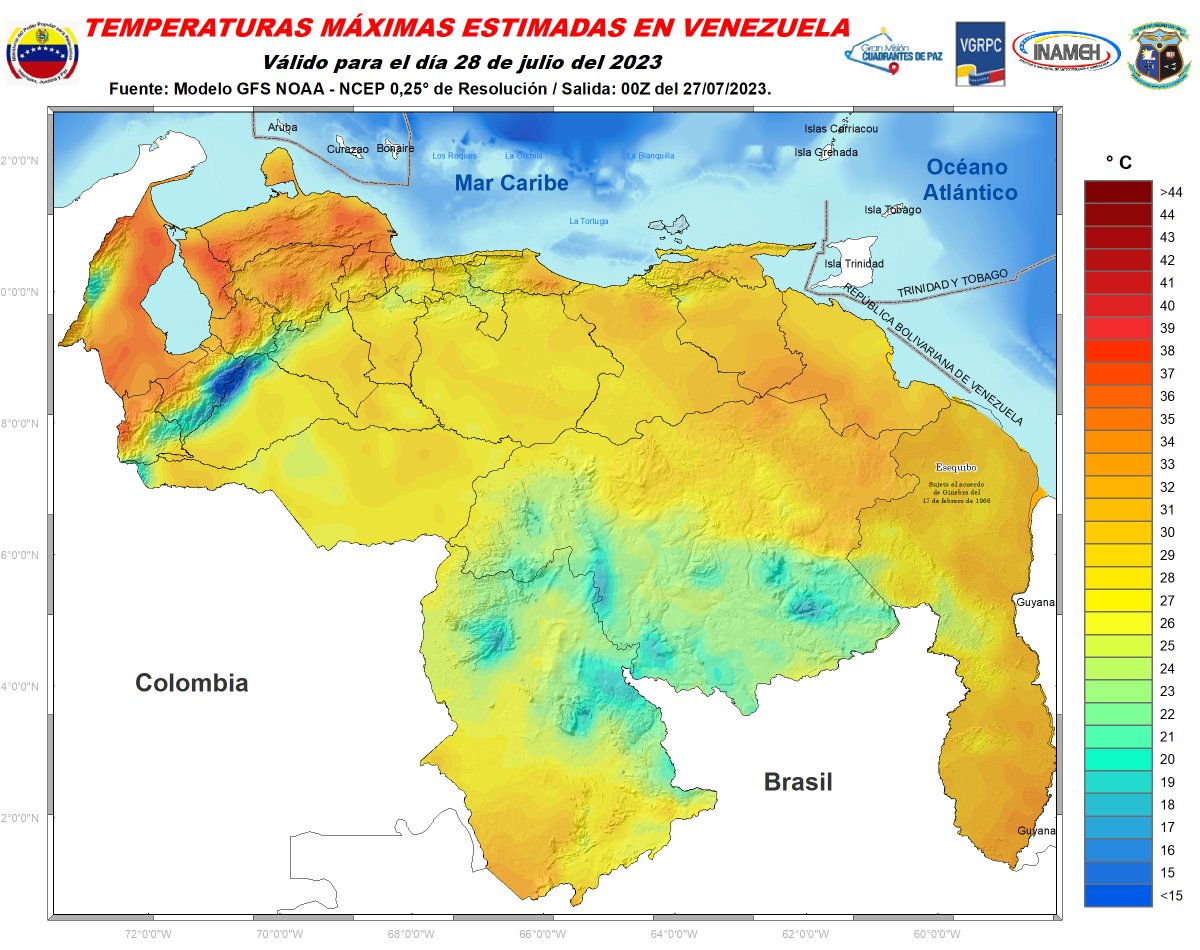 #28Jul #INAMEH–Informa: Temperaturas Máximas Estimadas #FelizViernes