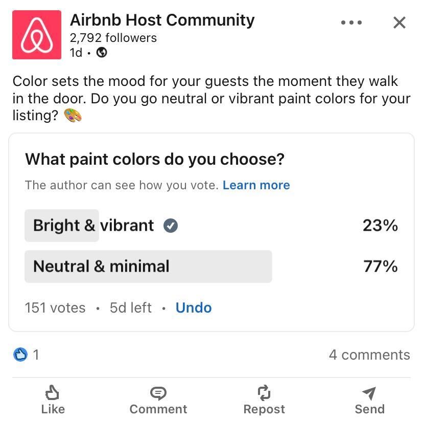 Your_Rentals's tweet image. Colours play a vital role in creating an unforgettable experience for your guests. It can be difficult to decide between neutral shades or vibrant, lively colors. 🖌️🎨

So, which palette would you choose to make your property stand out? 

 #Colour #Airbnb #HostCommunity