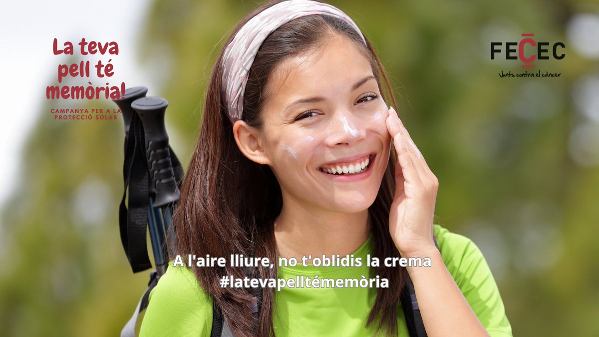 ☀️ A l’aire lliure, cal utilitzar sempre crema fotoprotectora quan fem activitats. 🧴

👉 Per a més consells per a una protecció solar adequada, segueix a xarxes socials la nostra campanya #Latevapelltémemòria.

#càncer #melanoma #càncerdepell #tumor #malaltia #protecciósolar