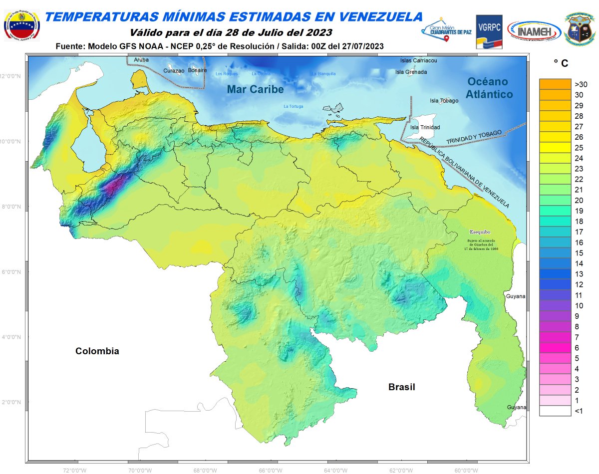 #28Jul #INAMEH–Informa: Temperaturas Mínimas Estimadas #FelizViernes