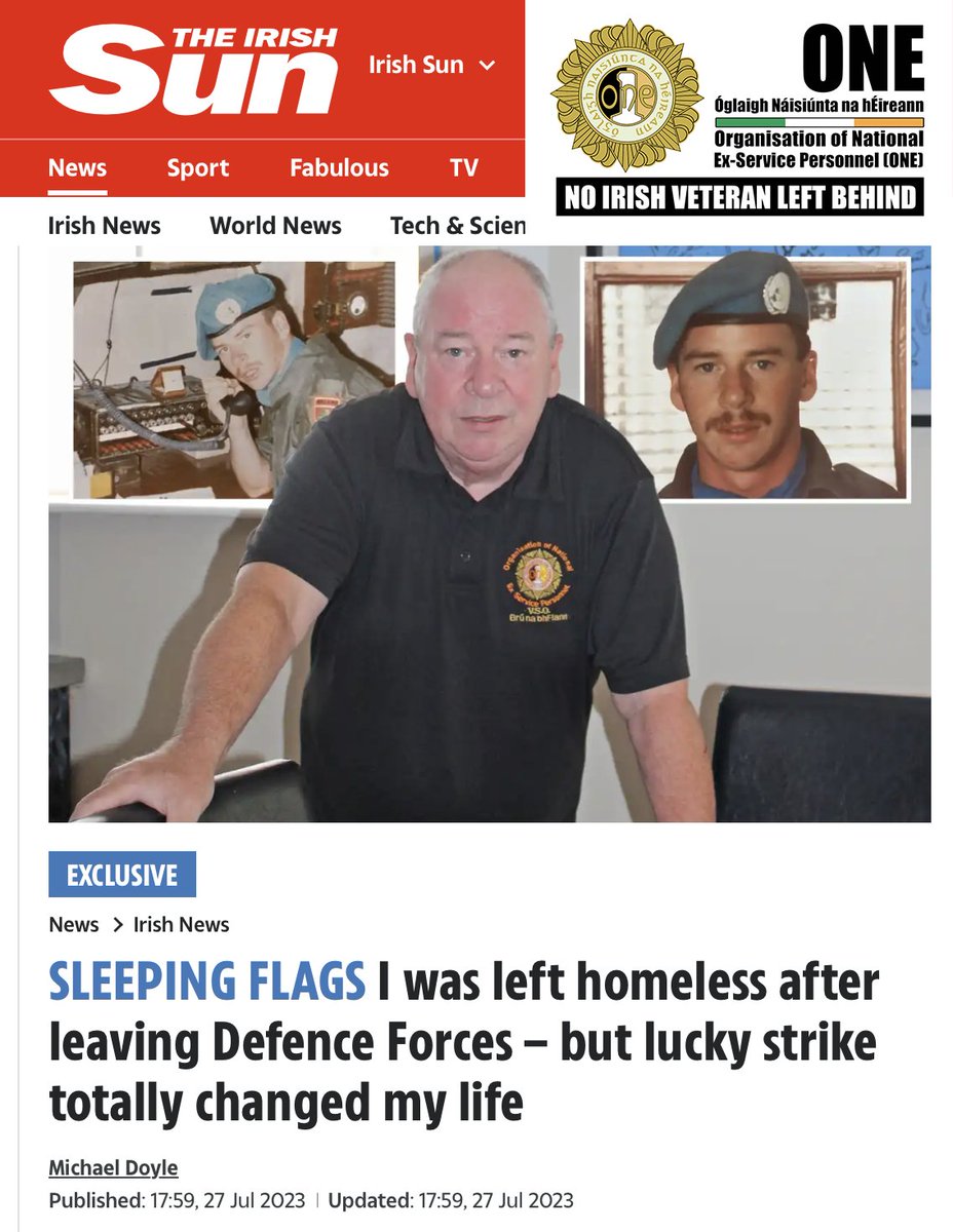 OneFuchsia's tweet photo. #SLEEPINGFLAGS I was left #homeless after leaving #DefenceForces
Former Defence Forces member has told how he was homeless after leaving... but turned his life around & now works as a counsellor helping others who have fallen on hard times.
Full article: https://t.co/0mxuYcyU8o https://t.co/8AWtwDAj0X