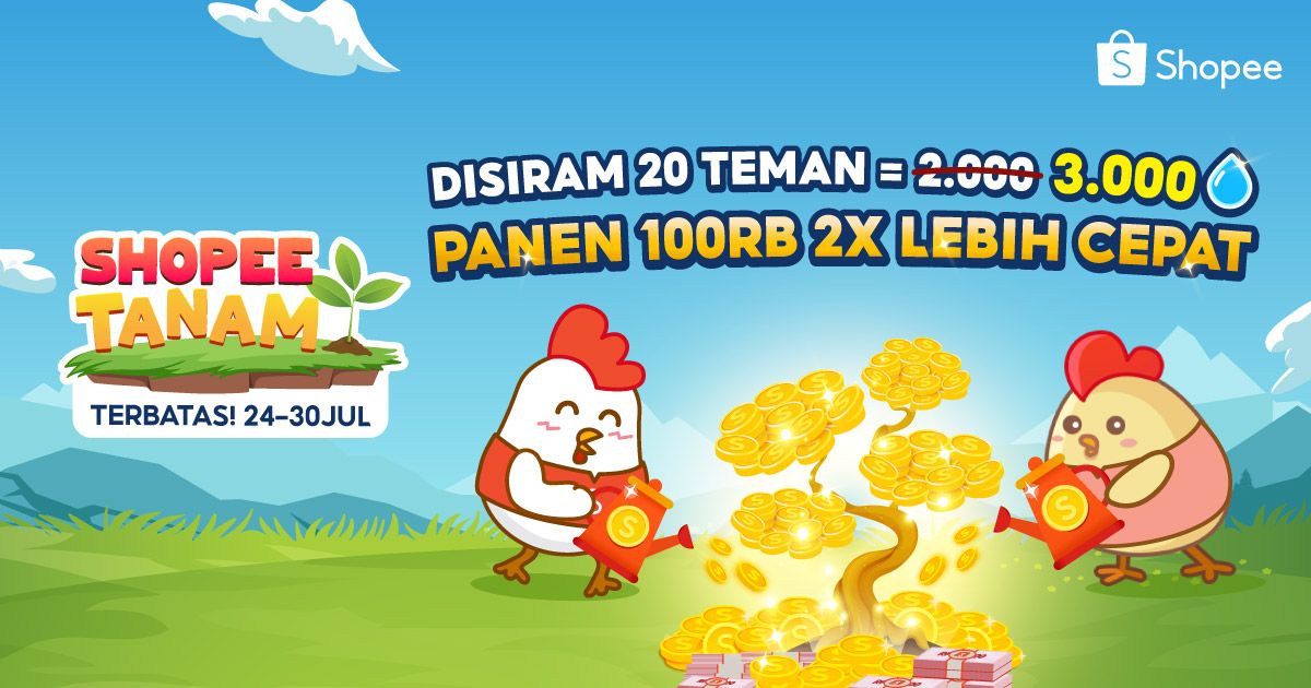 Siram pohon teman sekarang, panen 2X lebih cepat! Klik di sini, ya >> shp.ee/3s7w7e2qawj
#shopeetanam