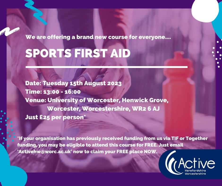 ActiveHW's tweet photo. First Aid course aimed at anyone involved in sport📣
Learn life-saving skills to handle injuries on & off the field⛑
👉Book Now: https://t.co/ZFfPIVIp8E
#SportsFirstAid #FirstAid #Herefordshire #Worcestershire #SportsClubs https://t.co/TAQ3PUwDXd