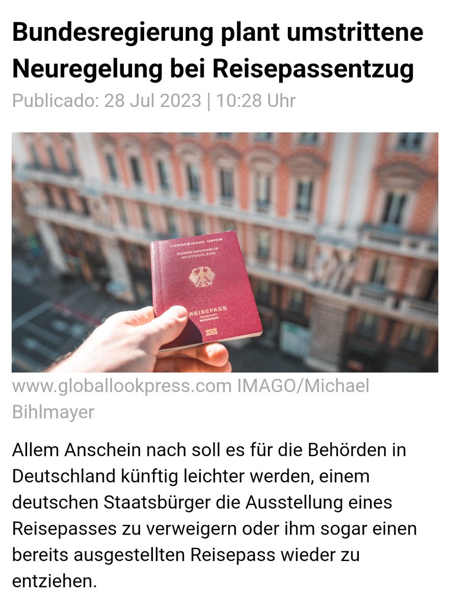 RosemarieWeisb1's tweet photo. Warum❓️
Warum plant die 🟥🟨🟩Bundesregierung deutschen Staatsbürgerschaft den Reisepass zu verweigern bzw
zu entziehen❓️ https://t.co/QXWXoRJ3mh
