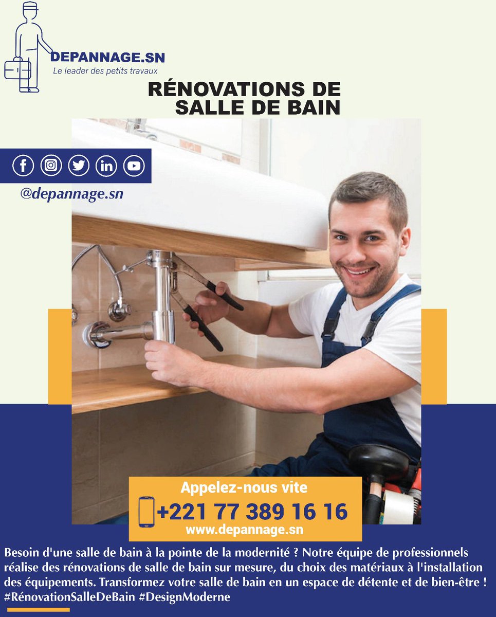 DepannageSn's tweet image. 💧 Besoin d&apos;une salle de bain à la pointe de la modernité ? Notre équipe de professionnels réalise des rénovations de salle de bain sur mesure, du choix des matériaux à l&apos;installation des équipements. #RénovationSalleDeBain #DesignModerne