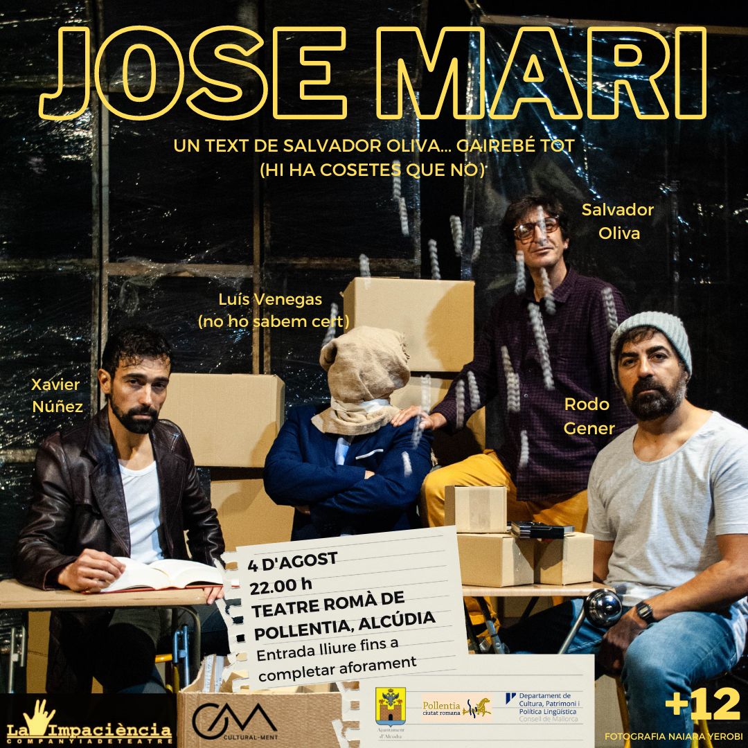 Cultural_ment's tweet photo. Bon dia, culturetes! 🎭

Aquest mes d'agost tornarem a estar en marxa amb JOSEMARI, la comèdia més esbojarrada de La Impaciència.

🗓️ 4 d'agost
📍 Teatre romà de Pollentia, Alcúdia.
🕘 22.00 h
🎟️ Entrada lliure fins a completar aforament.

Ens hi veim?

Salut i teatre!🎭💚 https://t.co/tA1CYp0hac