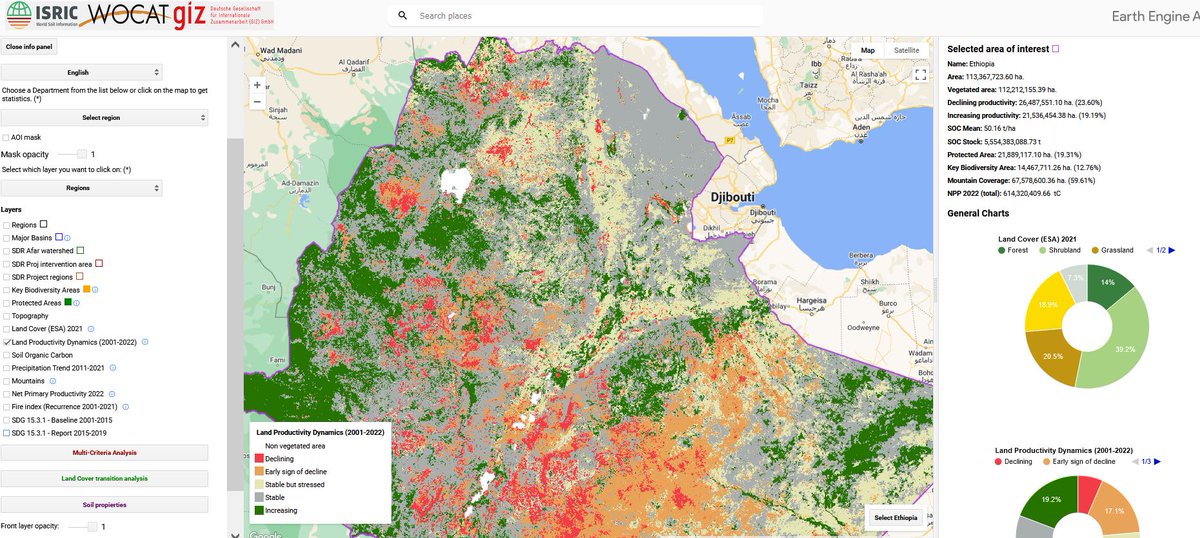WOCATnet's tweet photo. Addis Abeba: WOCAT Training on #EarthEngine with @giz_gmbh #ProSoil. Participants from MoA, agricultural bureaus, and @BiovIntCIAT_eng learned to access satellite image catalogs and analyze time series to implement the principle of Convergence of Evidence to map #LDN in 🇪🇹 https://t.co/wUjUDjULpk