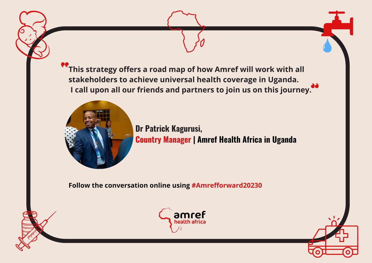 Amref_Uganda's tweet photo. "A vision for better health for 🇺🇬 and Africa." Join us as we launch our ambitious 8-year health strategic plan, promising a #transformative shift towards a #healthier society. #Amrefforward2030 #Transformationalwings https://t.co/nJYed7i9Dh
