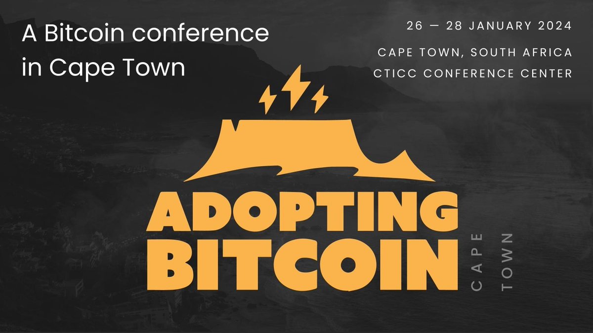 🌍 ANNOUNCEMENT: Adopting Bitcoin Conference CAPE TOWN 2024! 🚀

#Bitcoin  Adoption, Self-Sovereignty, and Parallel Institutions.

Join us for an exciting event in the breathtaking city of Cape Town, South Africa, to explore the unique overlap between Bitcoin and the Parallel