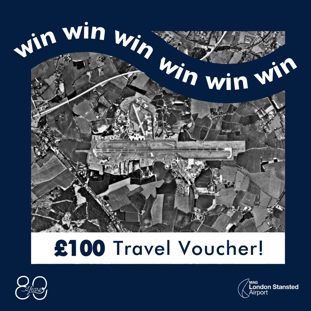 STN_Airport's tweet photo. 📣 COMPETITION ALERT 📣

@STN_Airport's runway is celebrating it's 𝟴𝟬𝗧𝗛 anniversary! ✈️

To mark the occasion, 𝟴 lucky people could win a £1️⃣0️⃣0️⃣ travel voucher!

To #WIN:
➡️ Follow us &amp; RT this post
➡️ Comment below with your first travel memory

*Ends 02.08.23, T&amp;Cs apply. https://t.co/3w3UUSllcg