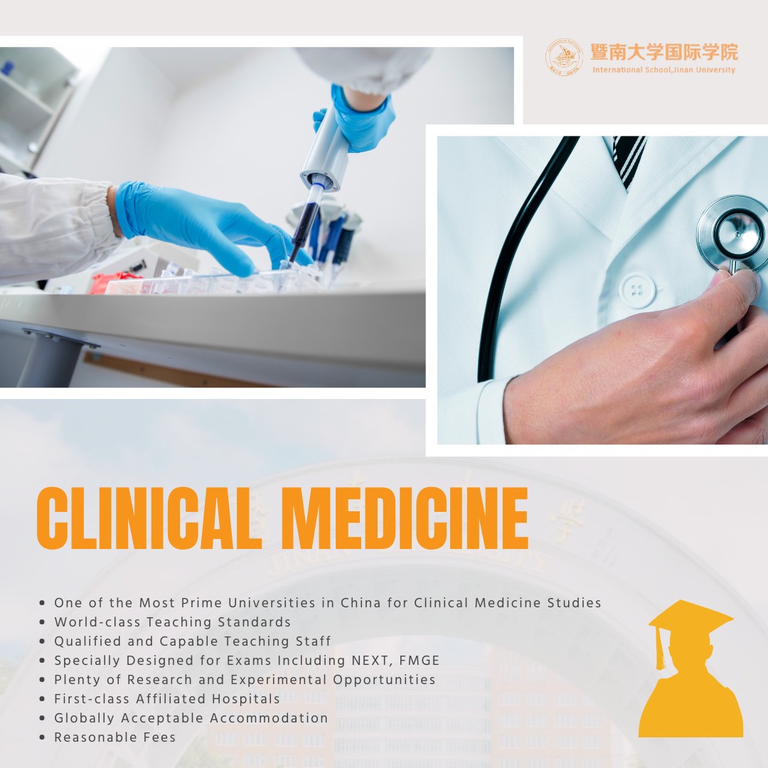 Empower yourself with the knowledge and skills to clinical medicine. Our program prepares you for a fulfilling career in healthcare.
Learn more at:
ischool.jnu.edu.cn/2019/1031/c204…
#clinicalmedicine #medicine #next #fmge #mbbs #studyinChina #JNU