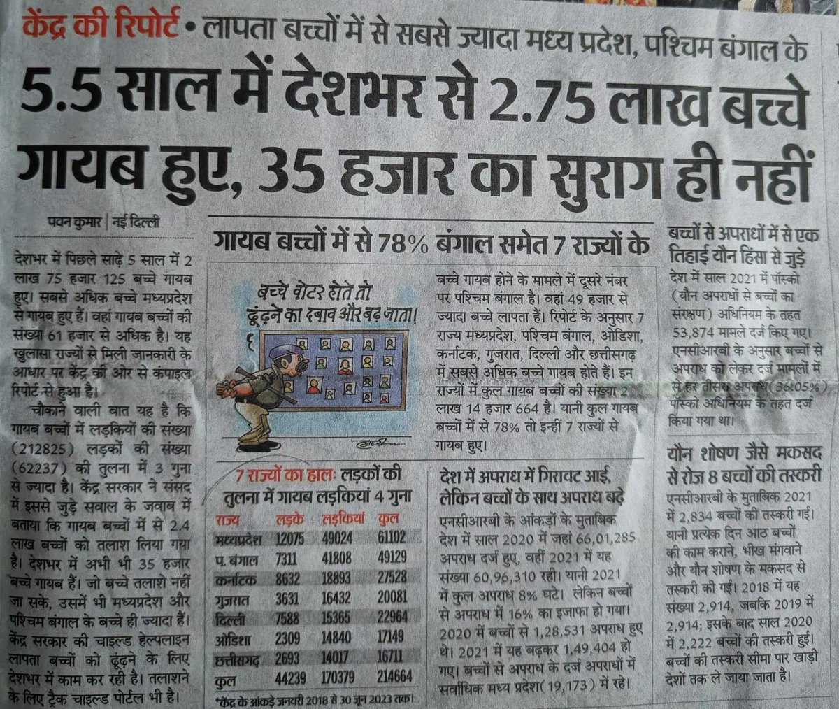 Central government report shows that we have need to become more alert and aware for our children safety and protection against kidnapping cases. Please be aware and alert.
#children #missingkidalert #MissingPersons #protection #government #REPORT