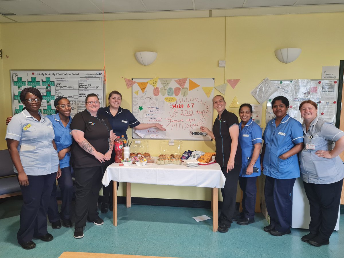 WardL7NCA's tweet photo. Time to celebrate!

Ward L7 have gone 200 days pressure ulcer free!!! 

Thank you to the whole team for your ongoing dedication, care and hard work! You're all amazing 💕

@SalfordCO_NHS 
@NCAlliance_NHS 
@belfield_kim 
@jenniferCourbet https://t.co/iLEHqHQ1D8