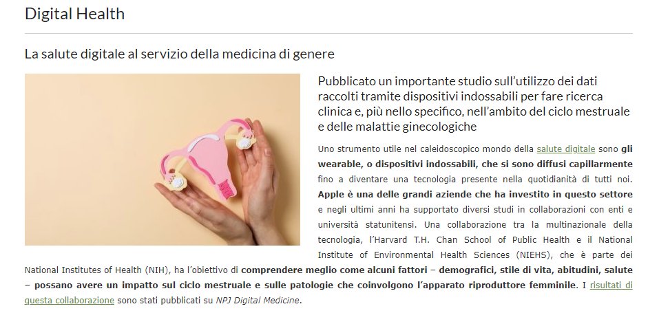 eugeniosantoro's tweet photo. Pubblicati i primi risultati dell'Apple Women's Health Study, un importante studio di infodemiologia nell’ambito del ciclo mestruale e delle malattie ginecologiche che fa uso di wearable e app.  
Ne scriviamo io e @rachelemazzarac su @TerapieAvanzate   
https://t.co/8OrhrnoQz9 https://t.co/bJl8XVrQzD