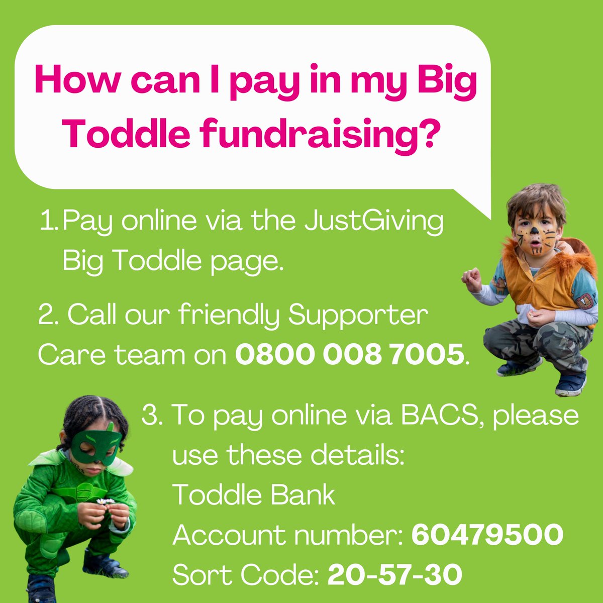 How can I pay in my Big Toddle fundraising? 🦁🦓🐒
