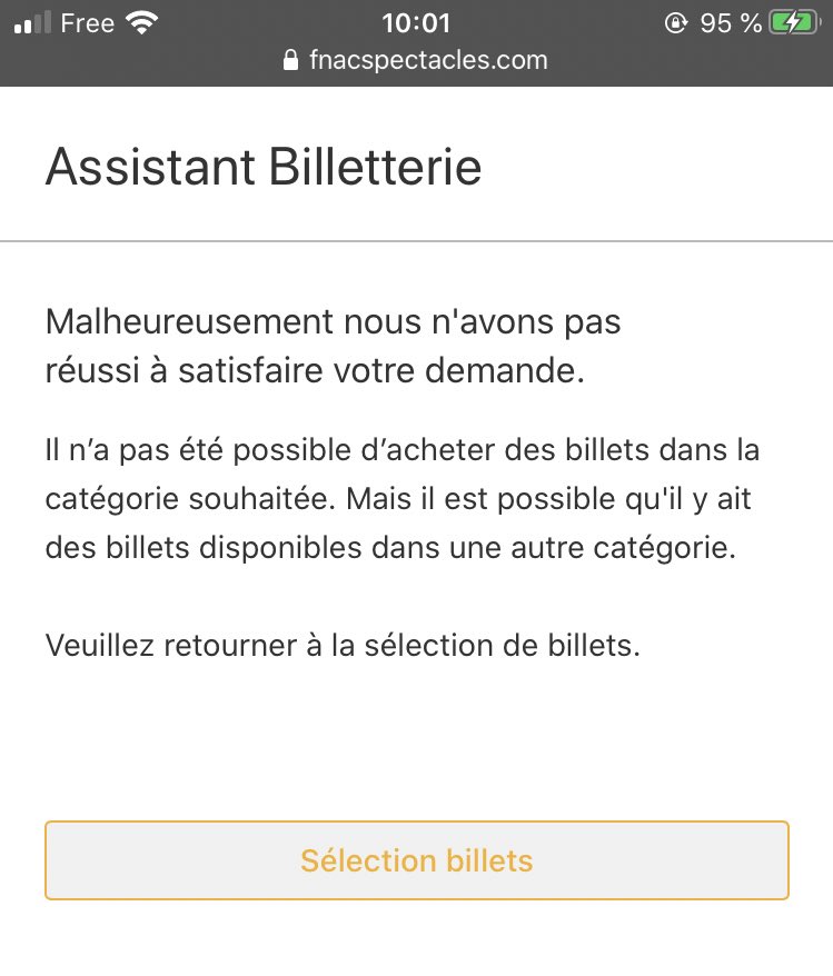 NoaleBNtwitte's tweet photo. @Fnac et @fnacspectacles 
Vous pouvez lire l’heure en haut de l’image et me dire pourquoi c’était impossible à cette heure là (60s après l’ouverture) d’acheter des billets ??? https://t.co/Ejr9NhcWcB