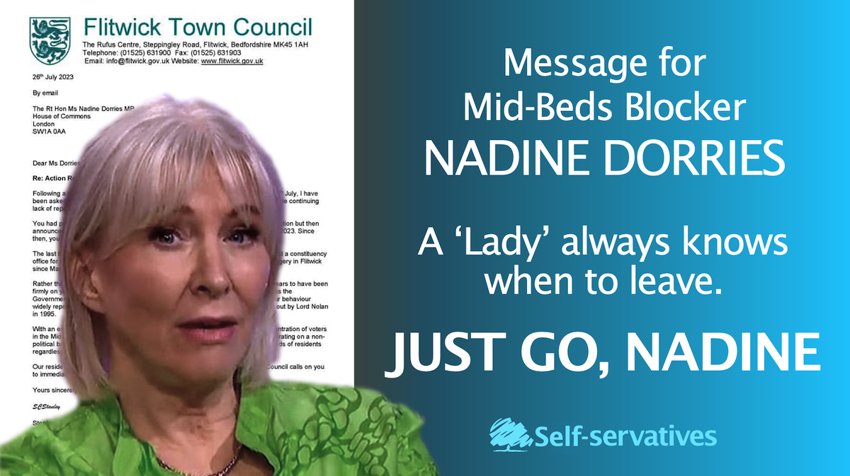 #NadineDorries who •doesn't live in her constituency •doesn't have an office in #MidBedfordshire •hasn't held an MP surgery since March2020 •hasn't spoken in parliament since June2022 is the poster girl for this Petition to allow recall of absentee MPs petition.parliament.uk/petitions/6412…