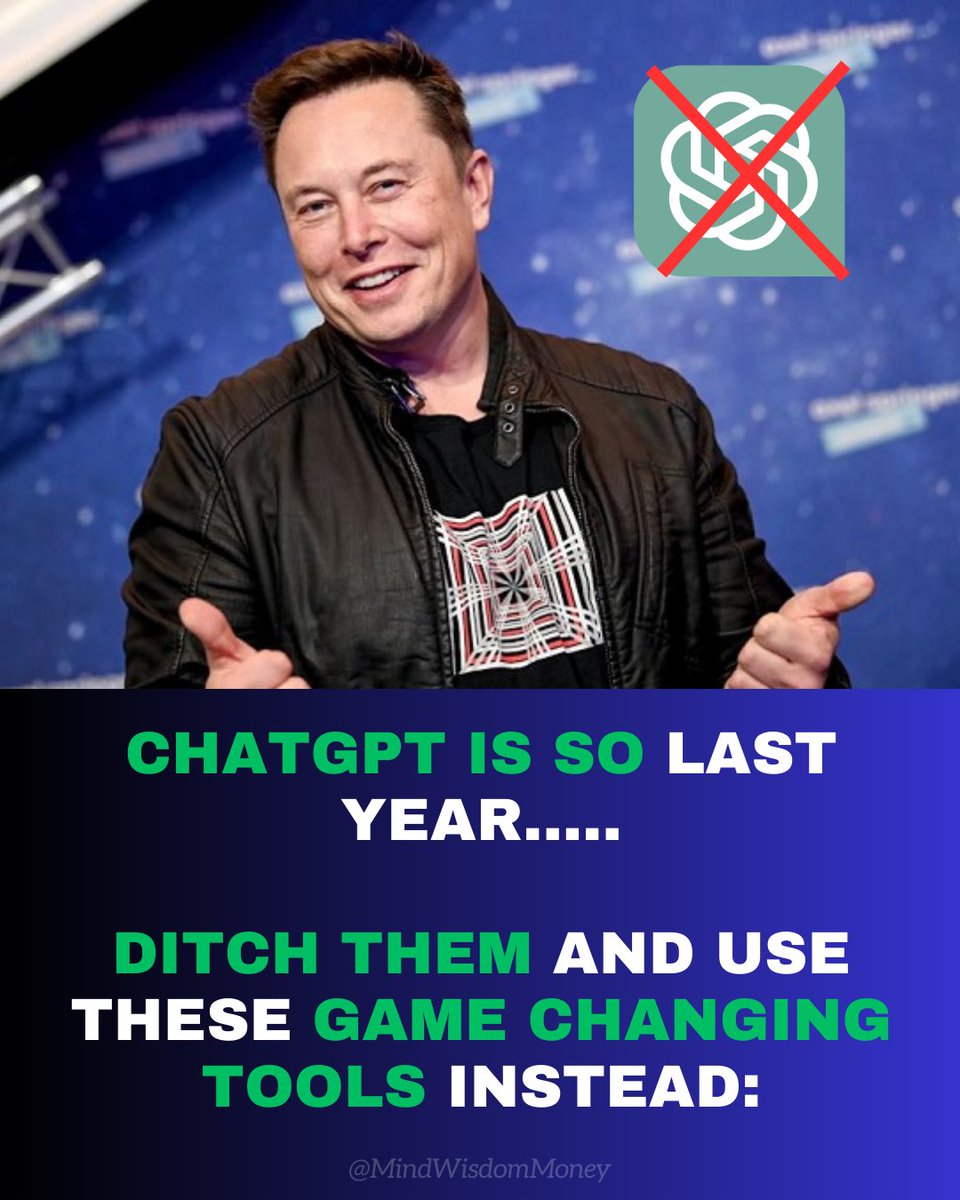 MindWisdomMoney's tweet photo. Chatgpt is so last year...

Ditch them and use these game changing AI tools instead: https://t.co/FiYDkko4y1
