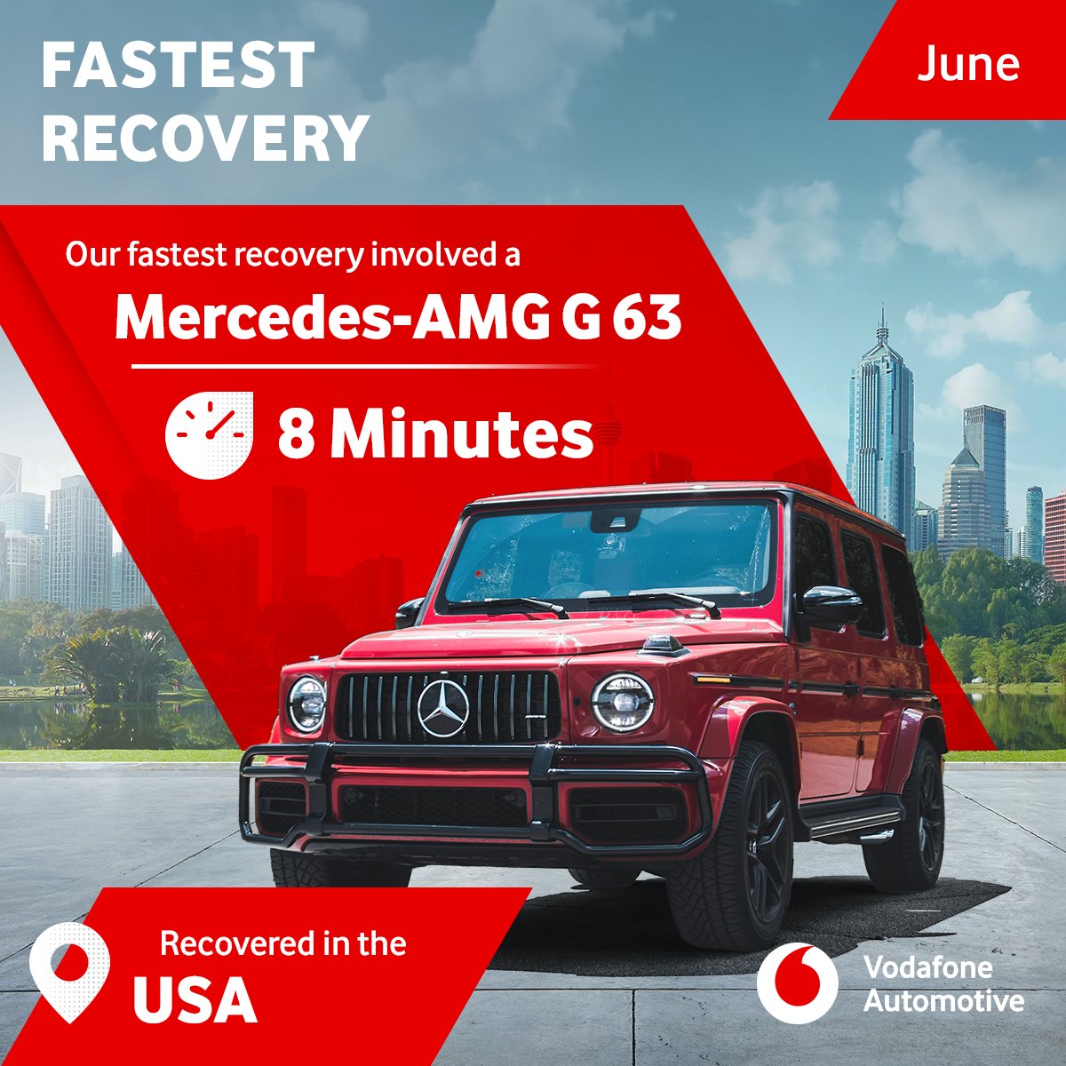 Vodafone_Auto's tweet photo. Massive shout-out to our incredible security team in the #USA for their swift reaction and outstanding efforts in recovering this stolen #Mercedes-AMG G 63! 🙌🇺🇸

#VFindYourVehicle https://t.co/UuabJc85xN