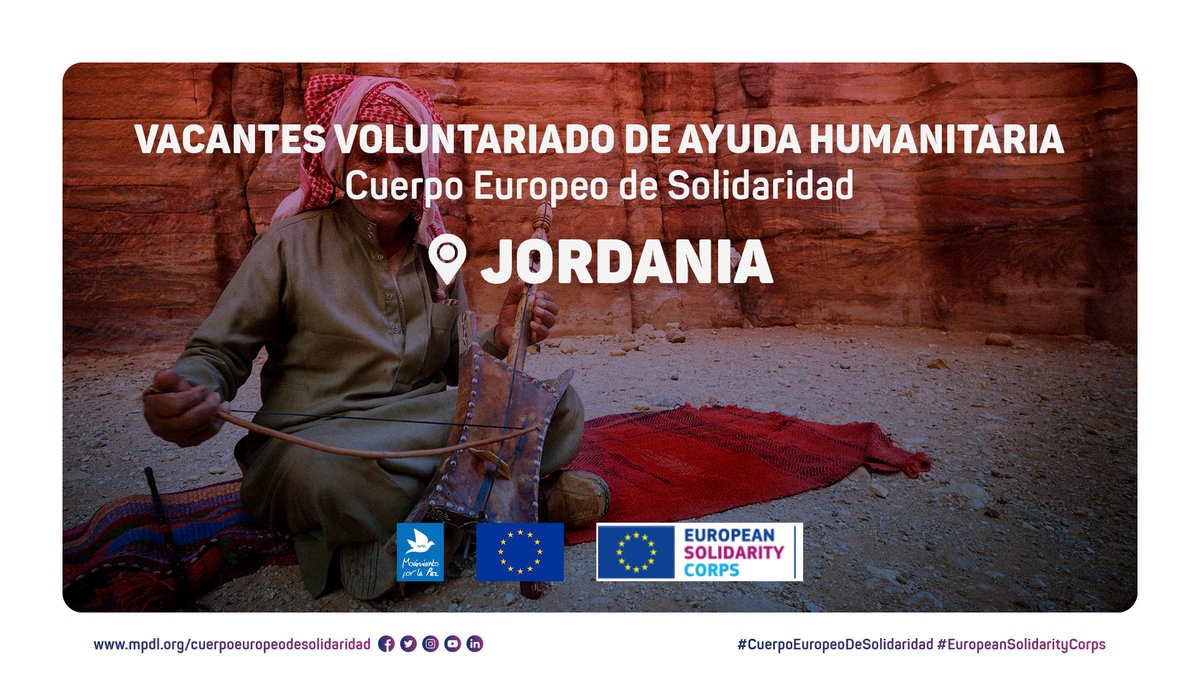 🔵 Vacantes de voluntariado internacional #EuropeanSolidarityCorps en #Marruecos y #Jordania con <a href="/MovimientoxlPaz/">Movimiento por la Paz - MPDL</a>.

Apoyo en tareas de comunicación, gestión de proyectos, género...

👉 bit.ly/46SVudj #CuerpoEuropeoDeSolidaridad