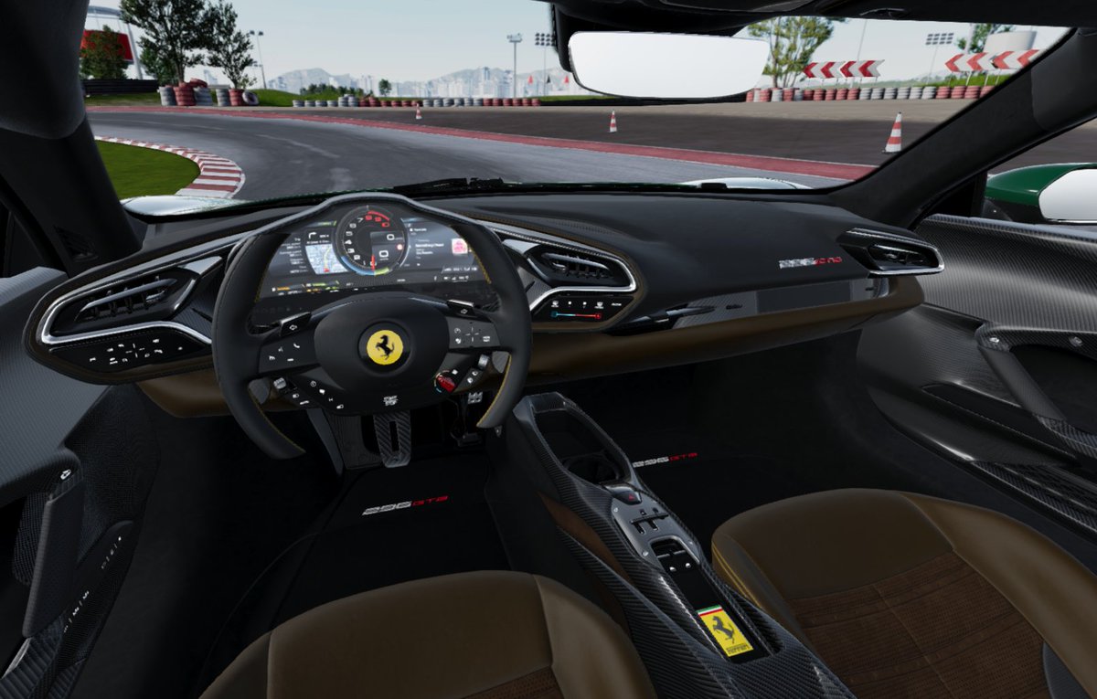 renzoinabenzo's tweet photo. A fun drive into work this morning discussing how we'd spec a Ferrari 296 and I've accidentally ended up with a bit of a Lotus theme. I think it works quite well!

Exterior: Verde British Racing + Giallo modena
Interior: Iroko with yellow stitching. https://t.co/v1MzhdSd9X