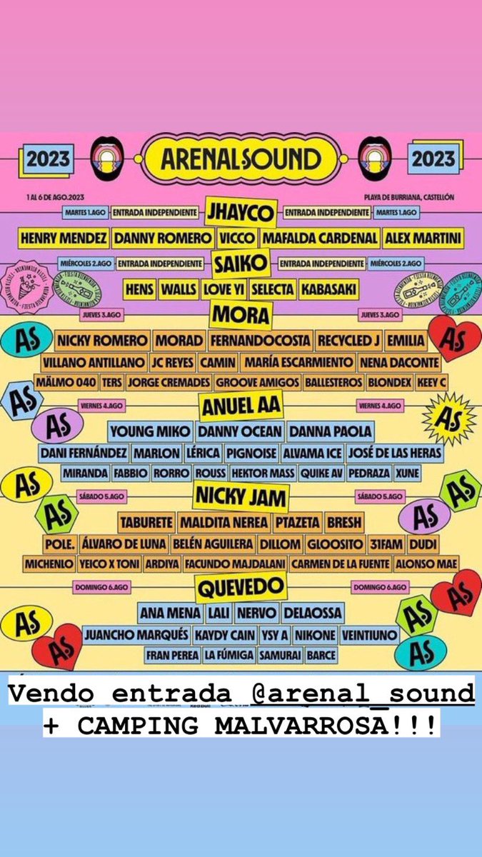 XiscoMeto's tweet photo. Vendo entrada @ArenalSound !!
Se agradece difusión porfaaa!!! 🫶🏻 https://t.co/50tfYq9hRm