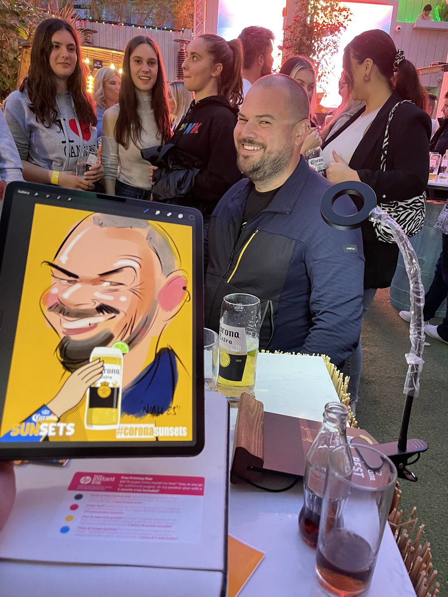 Very proud dad alert! 🚨 ‼️ Had a fantastic night working with my eldest son for @CoronaIreland in @anpucangalway last night! @NeonAgency #CoronaSunsets #digitalcaricatures