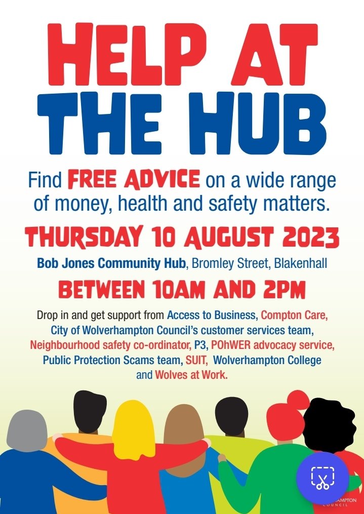 Multiple organisations including P3 will be on hand for Help at the Hub at the Bob Jones Community Centre on Thursday 10th August between 10am and 2pm. Please come and join us for support and advice on a wide range of matters.