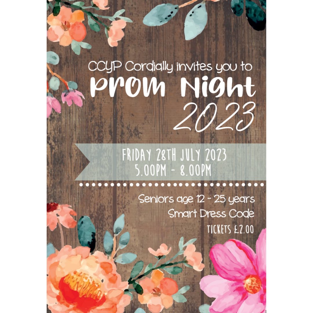 CCYP PROM NIGHT 2023 💃🕴️ Don’t forget tonight is Prom night at CCYP… we have so many exciting things planned so hurry and get your tickets… you really won’t want to miss out it’s going to be a great night 😊 We can’t wait to see you all later 🕴️💃