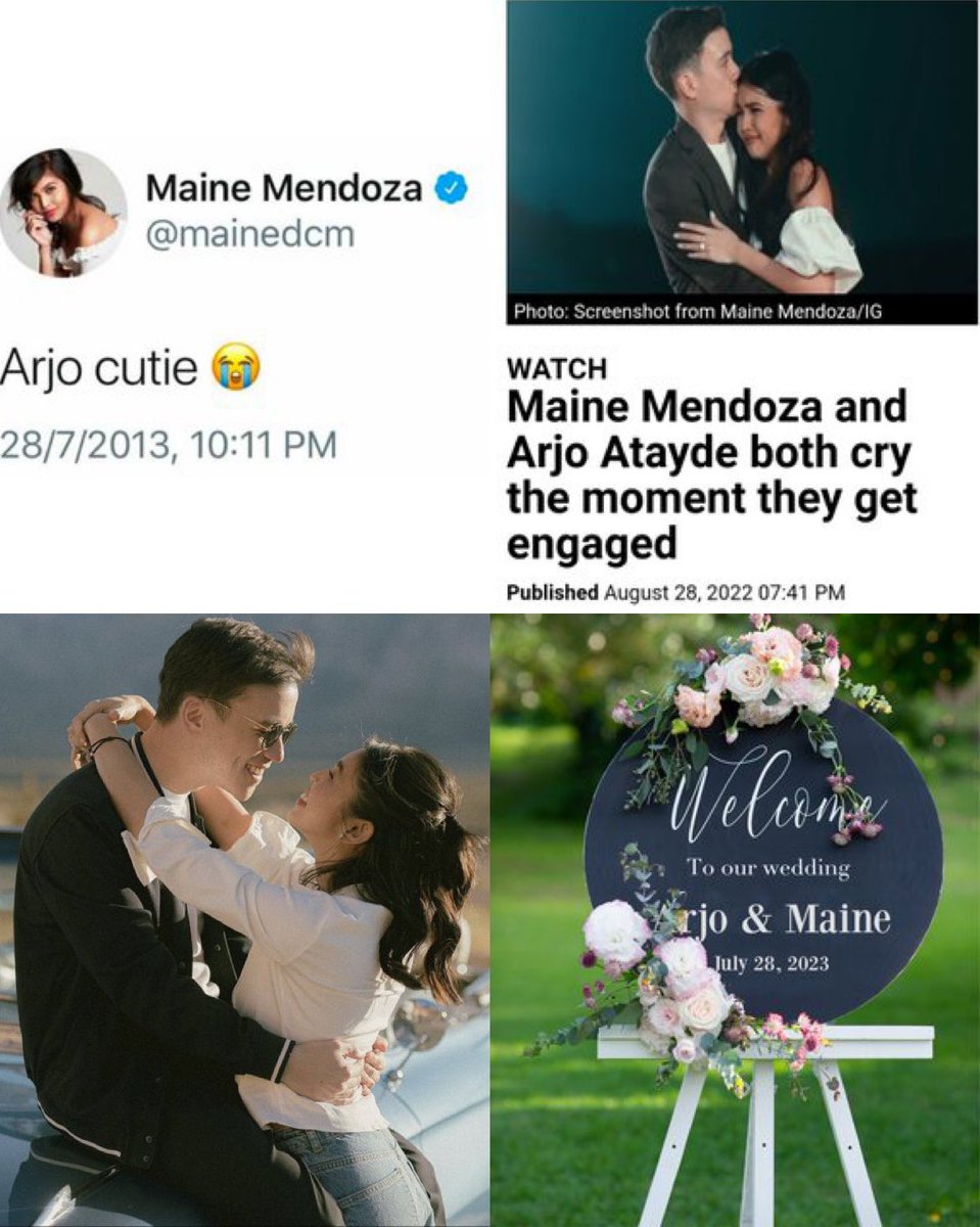 A very special day for this beautiful couple! 💒💍

July 28, 2013 — Maine tweeted “arjo cutie”
July 28, 2022 — Maine and Arjo got engaged
July 28, 2023 — Maine and Arjo's wedding!

Maine Mendoza and Arjo Atayde are confirmed to be tying the knot today. Their wedding happens