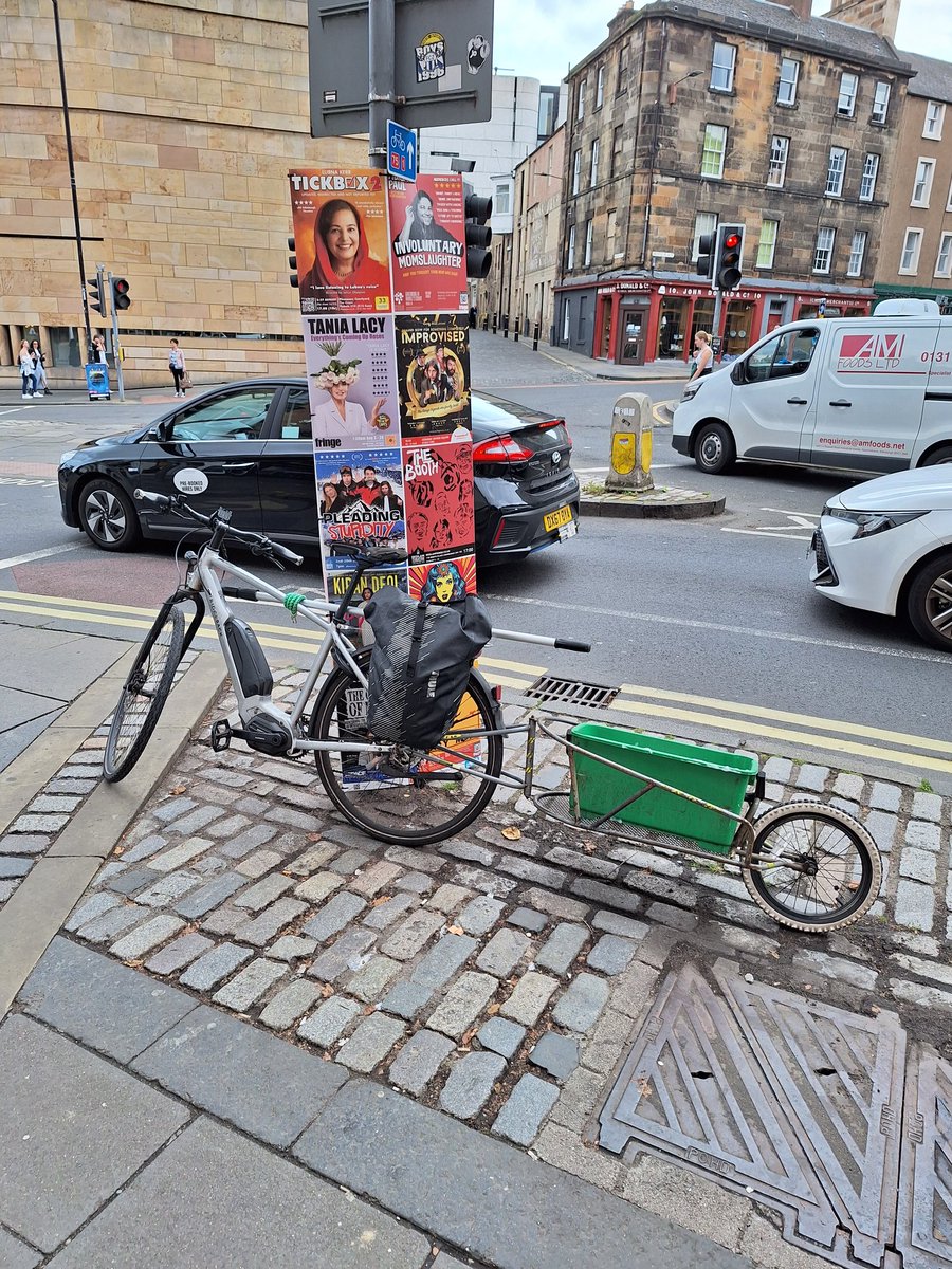 I tweet about this every year and <a href="/EdinburghCC/">EdinburghCityCouncil</a> #fringe #edfest never think about us cyclists putting adverts where we wanna tie our bikes up! All lampposts, even bike pokes have them. Where do we fasten them when not using? I am on and off myself obviously