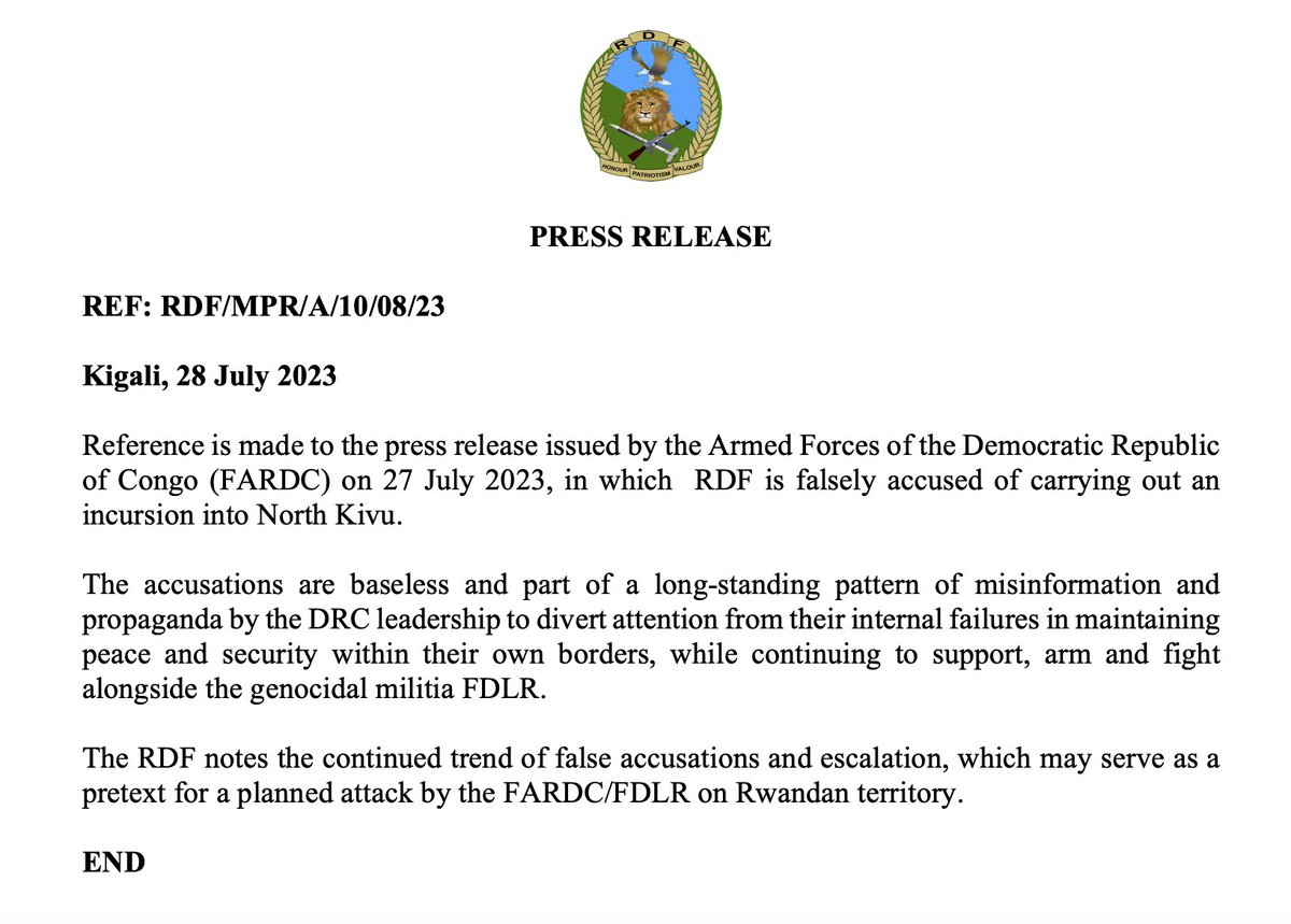 RwandaMoD's tweet photo. PRESS RELEASE https://t.co/S3txi32VDa https://t.co/1p18QvtYxU