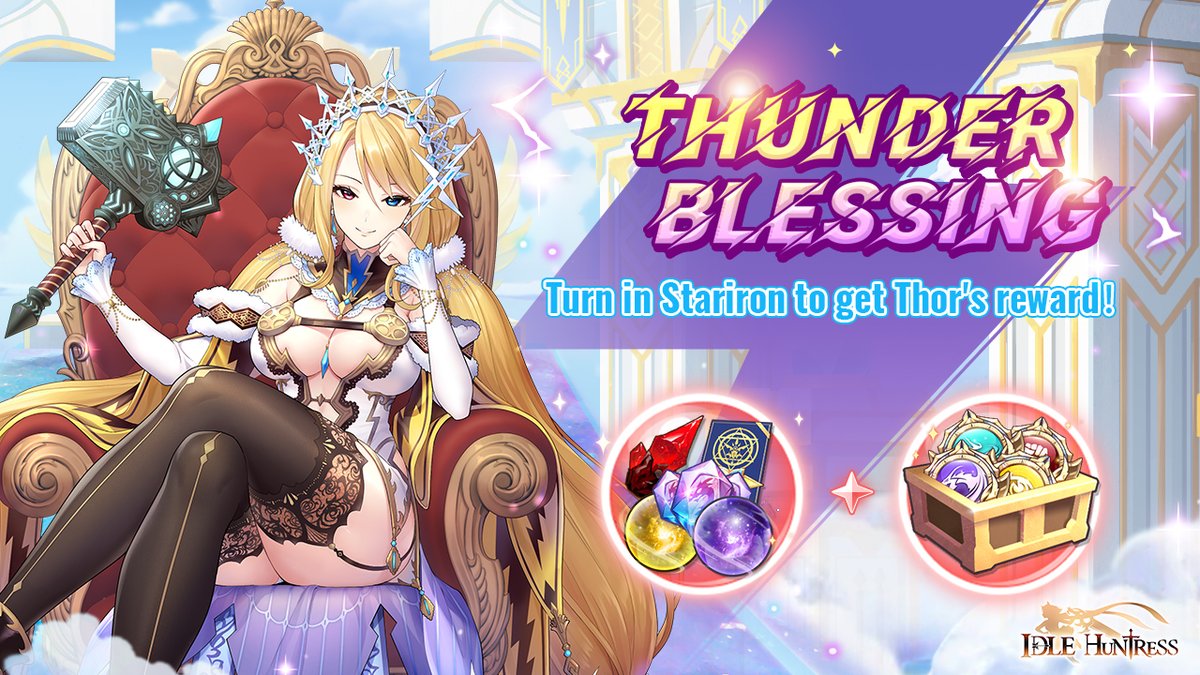 🎊Limited Event - Thunder Blessing🎊
Give Stariron to Thor and get blessed by God!🎉
Event Time:
Server time (UTC-5): 8/1/2023, 5:01 ~ 8/3/2023, 22:00
Central European Time (UTC+1): 8/1/2023, 11:01 ~ 8/3/2023, 4:00